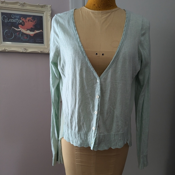 Anthropologie Knitted and Knotted Mint Green Cardigan size Large - Picture 2 of 8